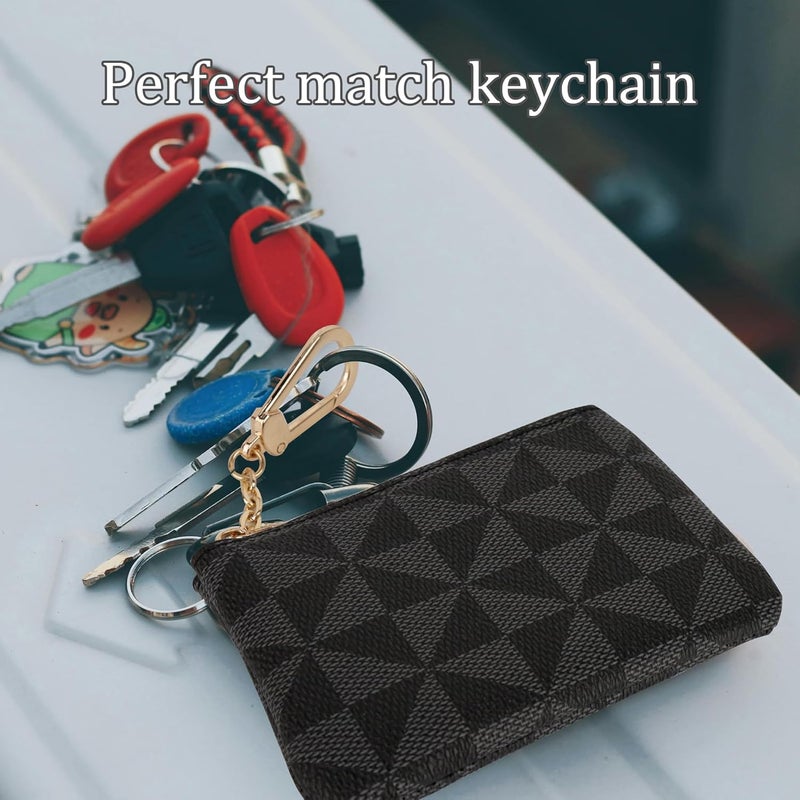 Veki Coin Purse Change Mini Purse Wallet With Key Chain Ring Zipper for Men Women Fashionable Bag Key Chain Pendant Leather Classic Clutch Purse(Black) - Image 4